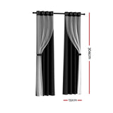 Artiss 2X 132x304cm Blockout Sheer Curtains Black