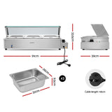 Devanti Commercial Food Warmer Bain Marie 3 Electric Buffet Pans