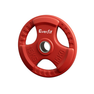 Everfit Weight Plates Standard 15kg Dumbbell Barbell Plate Weight Lifting Home Gym Red