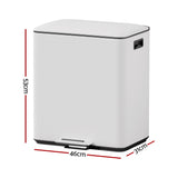 Cefito Pedal Bins Rubbish Bin Dual Compartment Waste Recycle Dustbins 40L White