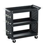 Giantz 3-Tier Tool Cart Storage Trolley Workshop Garage Pegboard Hooks Black