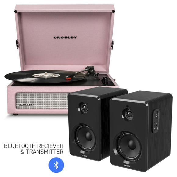 CROSLEY Crosley Voyager Bluetooth Portable Turntable - Amethyst + Bundled Majority D40 Bluetooth Speakers - Black