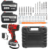 Cordless Drill w/2 Battery Heavy Duty Impact Driver Kit Brushless Hammer Set 88V