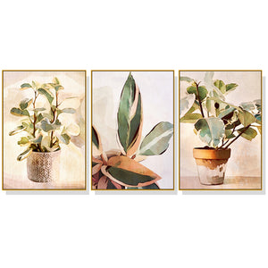 Wall Art 40cmx60cm Botanical Leaves Watercolor Style 3 Sets Gold Frame Canvas