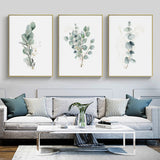 Wall Art 60cmx90cm Eucalyptus Plant 3 Sets Gold Frame Canvas