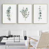 Wall Art 60cmx90cm Eucalyptus Plant 3 Sets Gold Frame Canvas