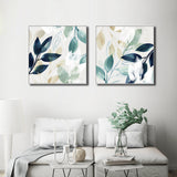 Wall Art 70cmx70cm Watercolour style leaves 2 Sets White Frame Canvas