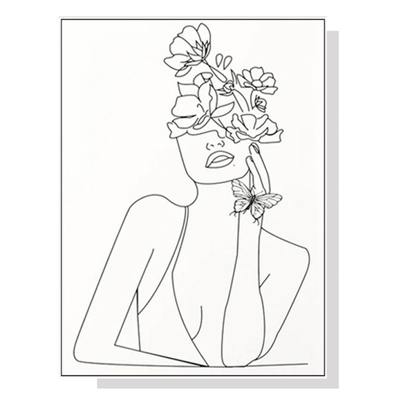 Wall Art 90cmx135cm Line Art Girl White Frame Canvas