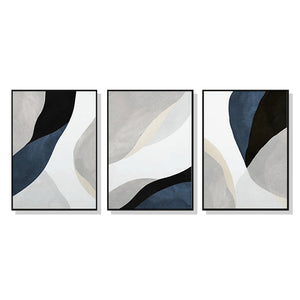 Wall Art 50cmx70cm Abstract Navy Blue 3 Sets Black Frame Canvas