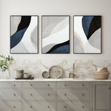 Wall Art 50cmx70cm Abstract Navy Blue 3 Sets Black Frame Canvas