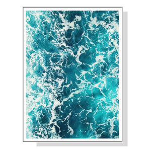 Wall Art 80cmx120cm Blue Ocean White Frame Canvas