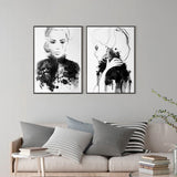 Wall Art 70cmx100cm Watercolor Sketch 2 Sets Black Frame Canvas