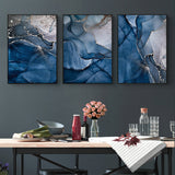 Wall Art 40cmx60cm Blue Gold Marble 3 Sets Black Frame Canvas