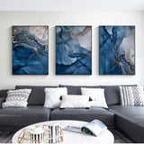 Wall Art 50cmx70cm Blue Gold Marble 3 Sets Black Frame Canvas