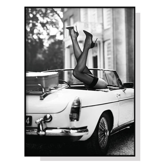 Wall Art 70cmx100cm High Heels in Classic Car Black Frame Canvas