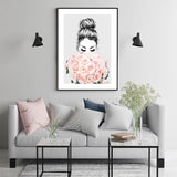 Wall Art 40cmx60cm Roses Girl Black Frame Canvas