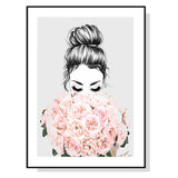 Wall Art 70cmx100cm Roses Girl Black Frame Canvas