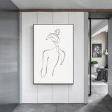 Wall Art 70cmx100cm Woman Back Line Art Black Frame Canvas