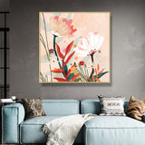 Wall Art 40cmx40cm Native Floral Gold Frame Canvas