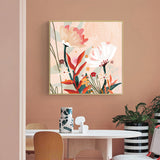 Wall Art 60cmx60cm Native Floral Gold Frame Canvas