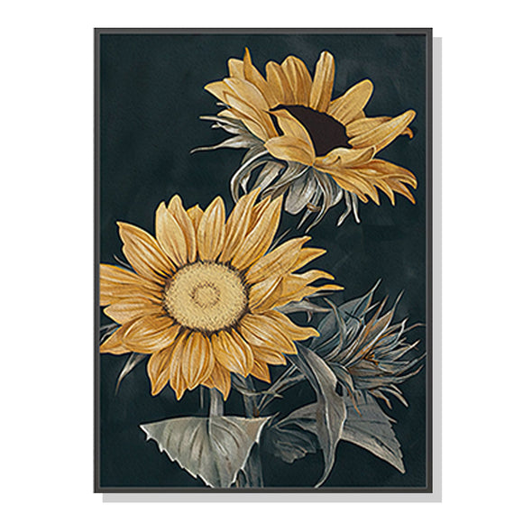 Wall Art 60cmx90cm Sunflowers Black Frame Canvas