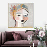 Wall Art 90cmx90cm Calm Girl Gold Frame Canvas