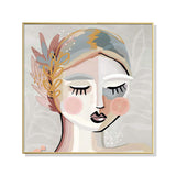 Wall Art 80cmx80cm Calm Girl Gold Frame Canvas