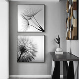 Wall Art 80cmx80cm Black and white dandelion 2 Sets Black Frame Canvas