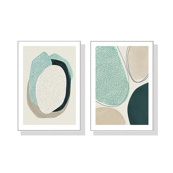 Wall Art 50cmx70cm Abstract Green Circle 2 Sets White Frame Canvas