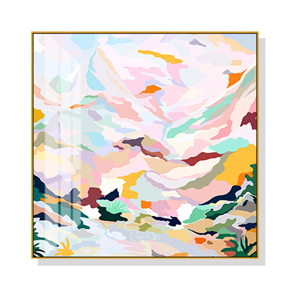 Wall Art 40cmx40cm Abstract Pink Mountain Hand Painted Style Gold Frame Canvas