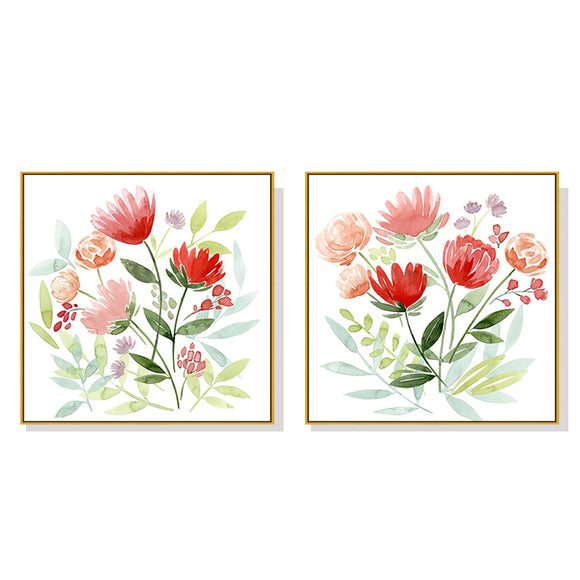 Wall Art 50cmx50cm Florals 2 Sets Gold Frame Canvas