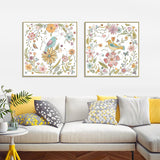 Wall Art 90cmx90cm Floral birds 2 Sets Gold Frame Canvas