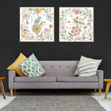 Wall Art 90cmx90cm Floral birds 2 Sets Gold Frame Canvas