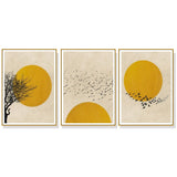 Wall Art 50cmx70cm Flock Of Birds Sun Silhouette 3 Sets Gold Frame Canvas