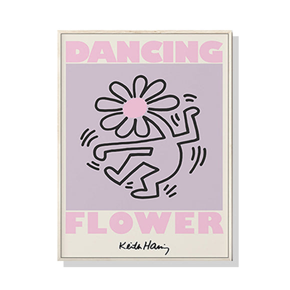 Wall Art 50cmx70cm Keith Haring Dancing Flower Wood Frame Canvas