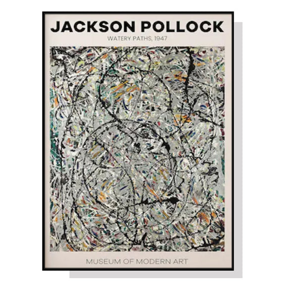 Wall Art 60cmx90cm Jackson Pollock Exhibition III Black Frame Canvas