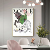 Wall Art 70cmx100cm Vogue Lady Gold Frame Canvas