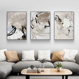 Wall Art 70cmx100cm Modern Abstract Beige 3 Sets Black Frame Canvas