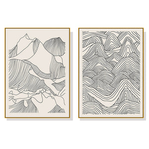 Wall Art 70cmx100cm Line Art Mountain 2 Sets Gold Frame Canvas