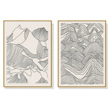 Wall Art 70cmx100cm Line Art Mountain 2 Sets Gold Frame Canvas