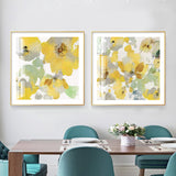 Wall Art 50cmx50cm Yellow Flowers American Style 2 Sets Gold Frame Canvas