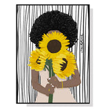 Wall Art 60cmx90cm African Woman Sunflower Black Frame Canvas