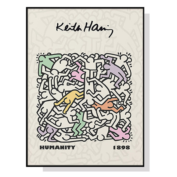 Wall Art 60cmx90cm Keith Haring Humanity Black Frame Canvas