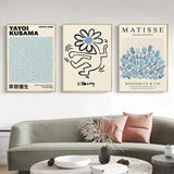 Wall Art 50cmx70cm Blue Matisse,Yayoi Kusama, Keith Haring Mix Art 3 Sets Gold Frame Canvas