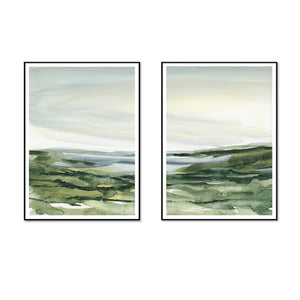 Wall Art 70cmx100cm Watercolor landscape 2 Sets Black Frame Canvas