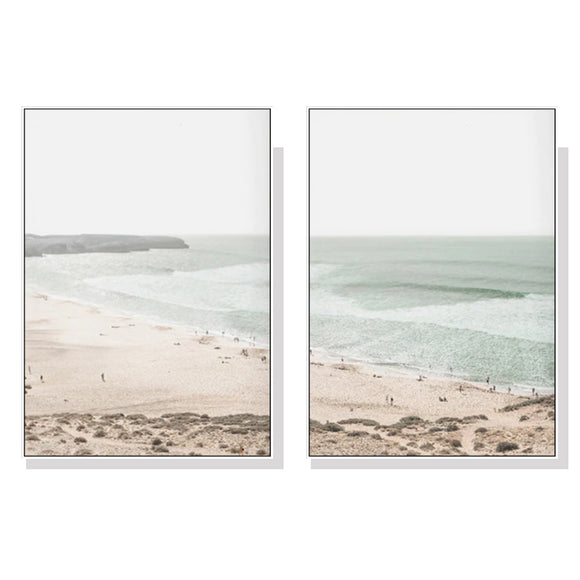 Wall Art 90cmx135cm Coastal Prints 2 Sets White Frame Canvas