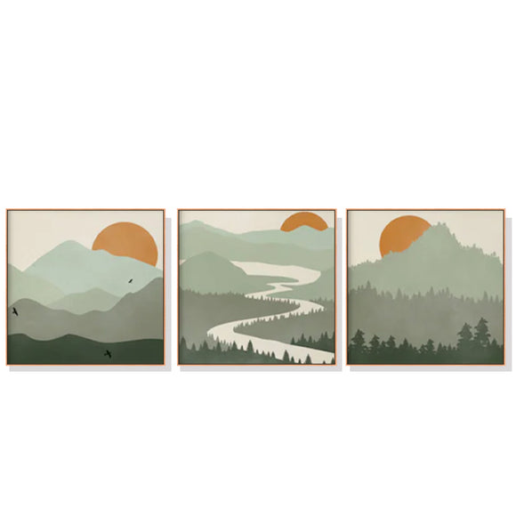 Wall Art 70cmx70cm Sage Green Landscapes 3 Sets Wood Frame Canvas