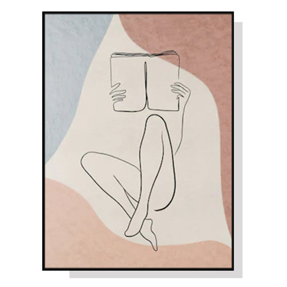 Wall Art 90cmx135cm Woman Reading Book Black Frame Canvas