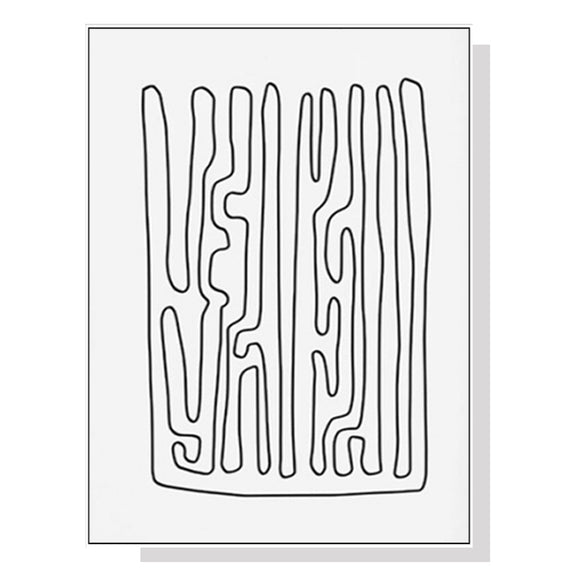 Wall Art 90cmx135cm Black And White Lines White Frame Canvas