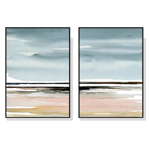 Wall Art 60cmx90cm Pink Beach Landscape 2 Sets Black Frame Canvas